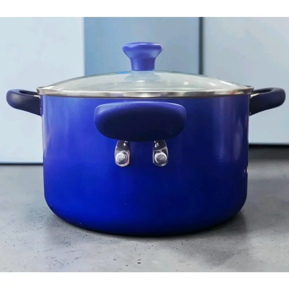 SilverStone Ceramic Aluminum Stockpot 6 Qt Blue Covered Dutch Oven Pot New
